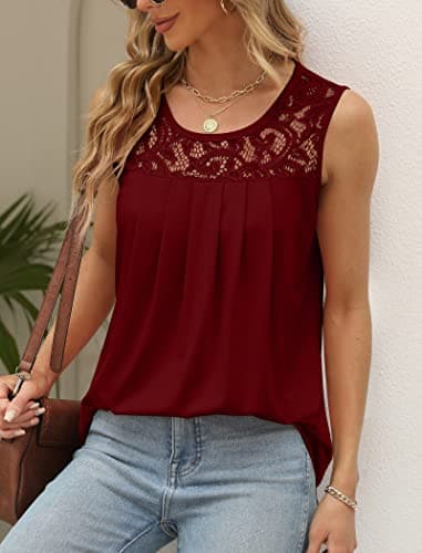 Saloogoe Plus Size Tops for Women Flowy Work Maternity Clothes Sleeveless Shirts Wine Red 3XL - Image 2