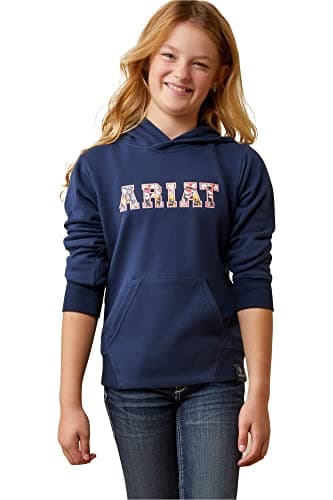 ARIAT Unisex Youth 3D Logo 2.0 Hoodie, Navy/Red, Size X-Small - Image 1
