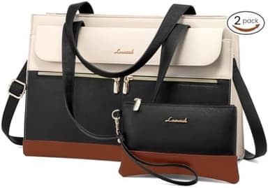 LOVEVOOK Laptop Bag for Women 15.6 Inch Laptop Tote Work Bag Professional Leather Computer Briefcase Waterproof Handbag Shoulder Bag Large Capacity Business Teacher Office Bag Crossbody Purse - Image 3