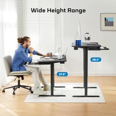HUANUO Electric Standing Desk with Large Keyboard Tray(26.7"), Adjustable Height Stand Up Desk for Home Office, 4 Memory Height Settings, 2 Headphone Hooks, Computer Workstation 48" x 24", Black - Image 5