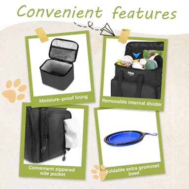 Dog Travel Bag Airline Approved–Pet Travel Tote with Collapsible Bowls,Food Containers & Feeding Mat–Multi-Pocket Organizer for Dogs & Cats, Durable & Water-Resistant for Hiking,Trips,Outdoors - Image 6