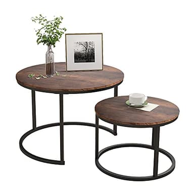 HOJINLINERO Industrial Round Coffee Table Set of 2 End Table for Living Room,Stacking Side Tables, Sturdy and Easy Assembly,Wood Look Accent Furniture with Metal Frame,Black+Rustic Brown - Image 7