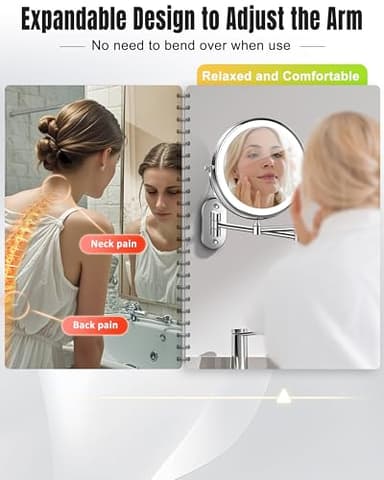 Wall Mounted Makeup Mirror with Light, 20X/1X 8'' Double Sided LED Magnifying Bathroom Lighted Vanity Mirror with Magnification, 3 Color Light up Touch Dimmable Extended Arm 360 Rotation - Image 4