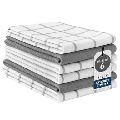 LANE LINEN Cotton Kitchen Towels and Dish Cloths Set, 6-Pack – Absorbent, Quick-Drying Dish Towel, 18" x 28", Soft, Premium Hand and Tea Towels - Grey - Image 1