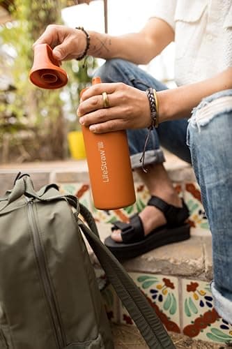 LifeStraw Go Series — Insulated Stainless Steel Water Filter Bottle for Travel and Everyday Use Removes Bacteria, Parasites and Microplastics, Improves Taste, 24oz Kyoto Orange - Image 8