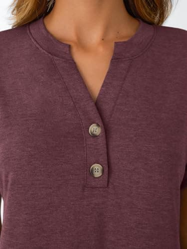 AUTOMET Women's Short Sleeve Shirts Henley Dressy Casual Summer Tops 2025 Trendy Blouses Cute T-Shirts Outfits Clothes Wine L - Image 5