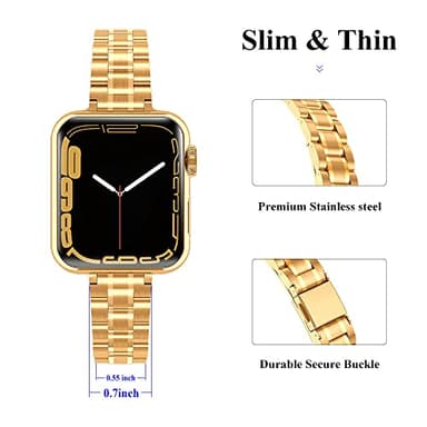 CSJCUBIC Metal band Compatible with Apple Watch Band 46mm 45mm 44mm 42mm 41mm 40mm 38mm for women, Slim and Thin Stainless Steel Replacement Adjustable Wristband for iWatch Series 10/9/8/7/6/5/4/3/2/1/SE - Image 3