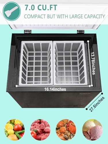F.W.WOOLWORTHS 7.0 Cu.Ft Chest Freezer 7 Gears Temperature Control, Deep Freezer with Removable Basket, Compact Freezer for Kitchen, Home, Office, Garage, Basement-Black - Image 3