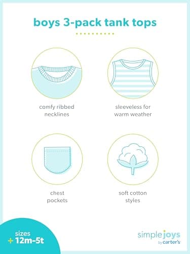 Simple Joys by Carter's Baby Boys' 3-Pack Muscle Tank Tops, Grey Heather/Navy Stripe/Olive, 18 Months - Image 5