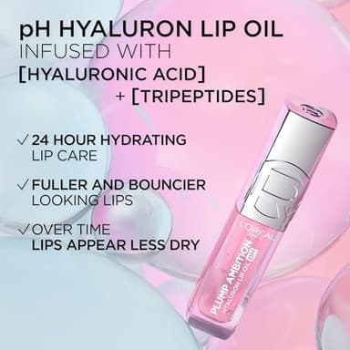 L'Oreal Paris Plump Ambition pH Hyaluron Lip Oil, Color Shifting Lip Tint with 24HR Hydration, Volumizing Shine and Lasting Color, 020 pH Rosé - Image 6