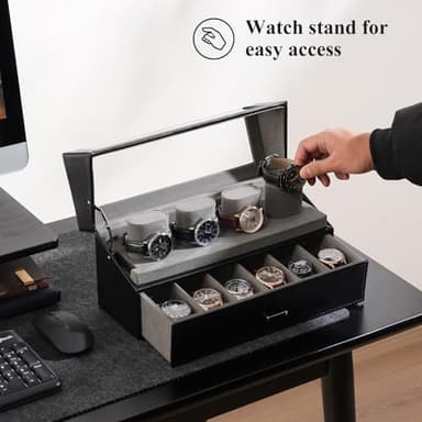 ProCase Watch Case for Men, 10 Slot Watch Display Stand with Acrylic Lid, Watch Display Case with Drawer, 2-Layer Mens Watch Box, Watch Holder Organizer for Men Women -Black - Image 3