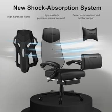GTRACING Gaming Chair, Computer Chair with Mesh Back, Ergonomic Gaming Chair with Footrest, Reclining Gamer Chair with Adjustable Headrest and Lumbar Support for Gaming and Office (Black) - Image 4