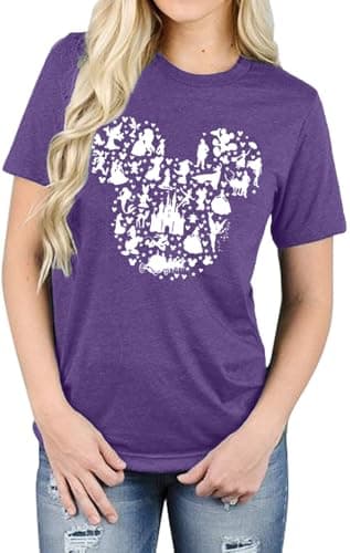 Women Graphic Shirts Magical Shirt for Women Castle Kingdom Fairy Graphic Tshirt Summer Casual Short Sleeve Halloween Tee Tops-L (Dark Purple) - Image 2