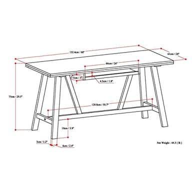 SIMPLIHOME Dylan SOLID WOOD Industrial 60 inch Wide Writing Office Desk in Black for the Office Desk, Writing Table, Workstation and Study Table - Image 3