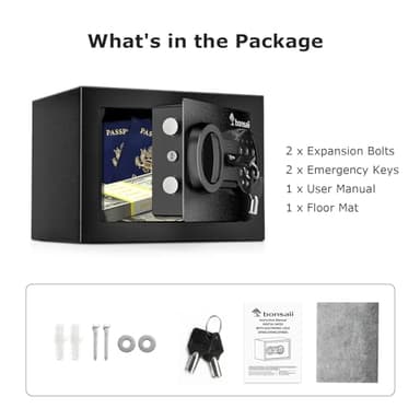 Bonsaii Safe Box with Electronic Keypad, Steel Security Lock Box with Key, 0.23 Cubic Feet, 9.06" W x 6.69" D x 6.69" H, Small Hidden Safe for Cash Jewelry - Image 8