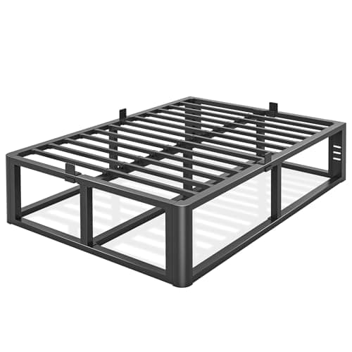 Firpeesy Metal Heavy Duty 18 inch Full Bed Frame with Rounded Corner and Headboard Hole Mattress Retainers 3500 LBS No Box Spring Needed Platform Noise Free Easy Assembly - Image 1