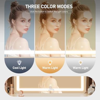 Gvnkvn Ligheted Vanity Mirror with Lights, 14" x 12" LED Makeup Mirror, 3 Modes Light, Smart Touch Control Dimmable, 360°Rotation, Rectangle White Frame - Image 3
