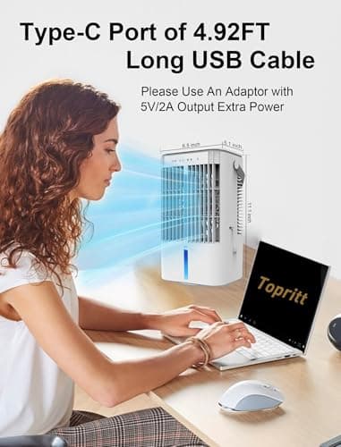 Portable Air Conditioner, 1200mL Evaporative Air Cooler, Personal Mini Air Conditioner with 3 Speeds & 2/4H Timer, 120° Oscillating Portable Ac Unit Fan Small Air Conditioner for Home Office Room - Image 6