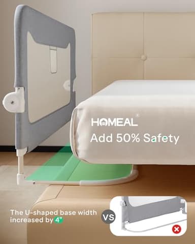 HOMEAL Bed Rail for Toddlers, 59in Foldable Toddler Bed Rails with U-Shape Base, Baby Bed Rail Guard for Twin Size, Full Size, Queen Size, King Size Beds, Toddler Bed Rail Guard, Grey - Image 2