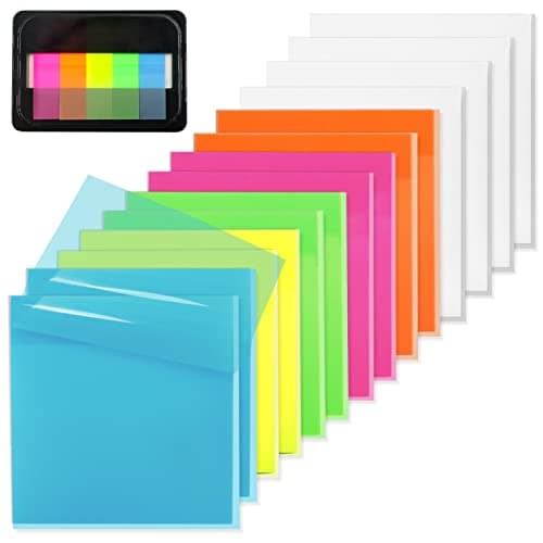 800 Sheets Transparent Sticky Notes, 3x3 Inch 14 Pads Self-Adhesive Translucent Clear See Through Post Sticky Notes for Planner Office School College Teacher Student Supplies 6 Bright Color - Image 1