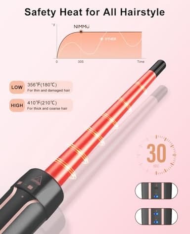 Nimmu Curling Iron Set with Thermal Brush Ceramic Curling Wand (0.35"-1"), 1 1/2 Inch Pro Heated Round Brush Create Blowout Look & Natural Curls, 30S Fast Heat Up, Detachable Dual Voltage Hair Curler - Image 5