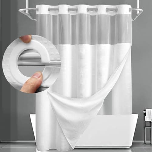YellyHommy No Hook Shower Curtain with Snap in Fabric Liner Set Less Time White Waffle Shower Curtain for Bathroom 75" L x 72" W - Image 1