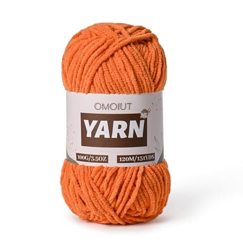 Plush Chenille Chunky Crochet Yarn - Baby Yarn for Crocheting Soft - Velvet Yarns Knitting for Blankets Crafts - Fluffy Amigurumi Yarns 100g / 131yd (Orange) - Image 1