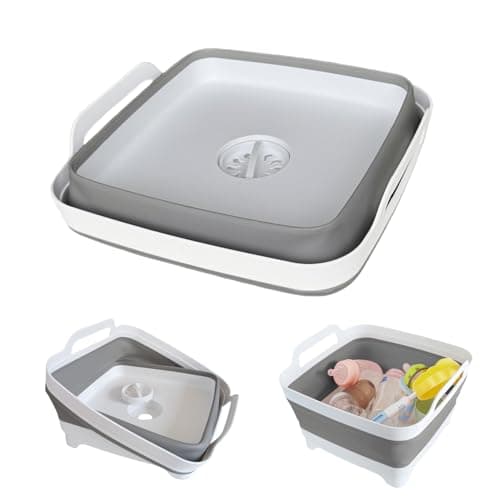 GIMWA Collapsible Wash Basin for Baby Bottles - 2.4 Gallons Portable Wash Bin for RV Camping Sink, Space-Saving Dish Tub (Gray) - Image 1