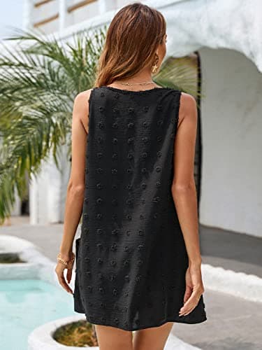 Blooming Jelly Womens Casual Sun Summer Dresses Sexy Swimsuit Cover Up V Neck Sleeveless Dress (Large, Black) - Image 2