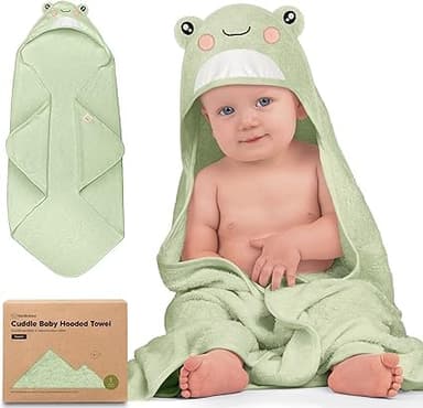 KeaBabies Hooded Baby Towel for Newborn - Viscose Derived from Bamboo Large Baby Bath Towels with Hood for Boys, Girls, Toddler, Extra Absorbent & Soft Newborn Bath Essentials (Frog) - Image 1