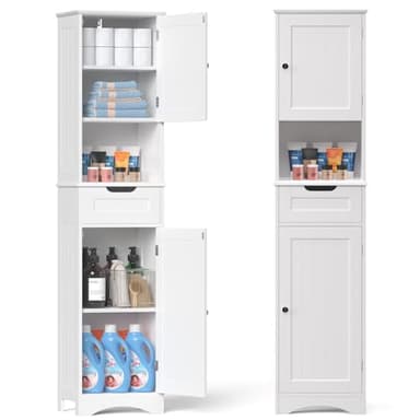 Gizoon 67" H Tall Bathroom Cabinet, Storage Cabinet with 2 Doors & Drawer, Narrow Bathroom Storage Cabinet Freestanding Adjustable Shelves for Home, Kitchen, Versatile, Anti-Tipping, White - Image 1