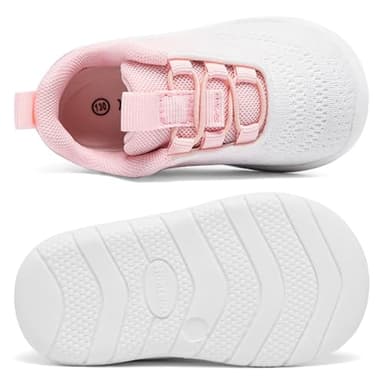 MORENDL Toddler Sneakers Baby Slip On Walking Shoes Non-Slip Breathable Boys & Girls Running Shoes Infant Tennis Shoes White Pink 9-12 Months Size 4.5 - Image 4