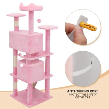 MoNiBloom 60 Inch Cat Tree Tower for Indoor Cats Large Adults, Pink Cat Tower with Scratching Post, Multi-Level Furniture Activity Center with Cat Condo Pet Play House, Soft Pink - Image 9