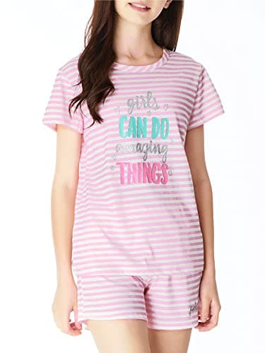Cozchique Summer Pajamas For Girls – Pink Stripe & Glittering Heart PJS Pal Cute Jammies Set Big KidsSize 12 - Image 2