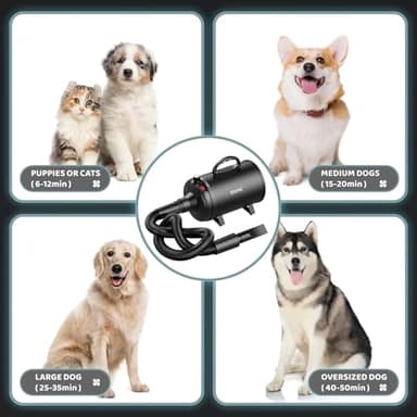 EGFKI Dog-Hair-Dryer, 5.2HP/ 3800W High Velocity Pet Blow Dryer with Heater for Grooming, Speed Temperature Adjustable Dog Blower Grooming Dryer with 4 Nozzles - Image 7