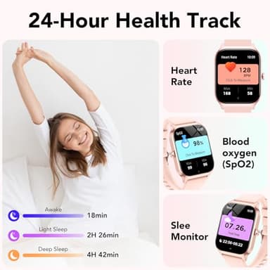 Smart Watch for Men Women, 1.85" HD Fitness Tracker with Bluetooth Calls/Messages, IP68 Waterproof, 115+Sports Modes, 24/7 Heart Rate/Sleep Fitness Watch Compatible with iOS/Android, Lotus Root Pink - Image 5