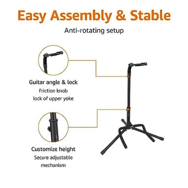 Amazon Basics Height Adjustable Foldable Guitar Stand with Secure Support for Acoustic, Electric, Bass and Banjos, Sturdy, Black - Image 3