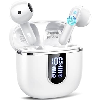 Wireless Earbuds, 2025 Bluetooth 5.4 Headphones in Ear Buds, 40H HiFi Stereo Bluetooth Earbuds with 4 ENC Noise Cancelling Mics, IP7 Waterproof Ultralight Earphones with Dual LED Display USB C, Milky - Image 1