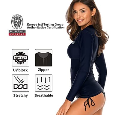 RELLECIGA Women's UV Sun Protection Long Sleeve Rashguard Swimsuit Top (XX-Large, Navy Blue) - Image 2