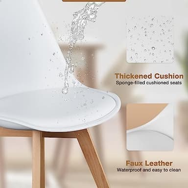 OLIXIS Dining Chairs Set of 4 Kitchen Mid-Century Modern Chairs with Wood Legs and PU Leather Cushion for Living Room Bedroom Outdoor Lounge, White - Image 3