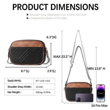 BOSTANTEN Quilted Crossbody Bags for Women Vegan Leather Purses Small Shoulder Handbags with Wide Strap Black with Brown - Image 3
