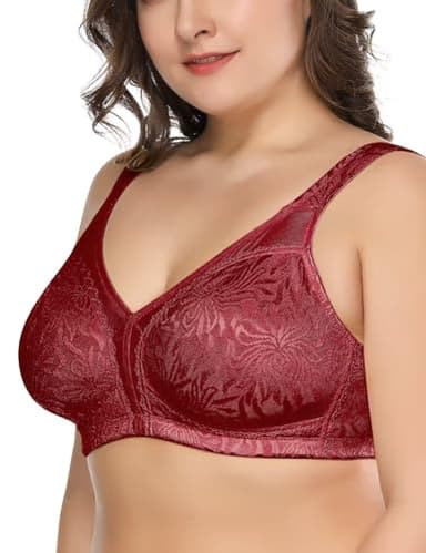 Deyllo Women's Full Coverage Plus Size Comfort Minimizer Bra Wirefree Non Padded(Red,48C) - Image 2