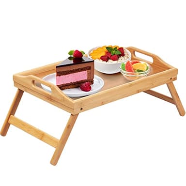 Bed Tray Table Folding Legs with Handles Breakfast Tray for Sofa Eating,Drawing,Platters Bamboo Serving Lap Desk Snack Tray - Image 1