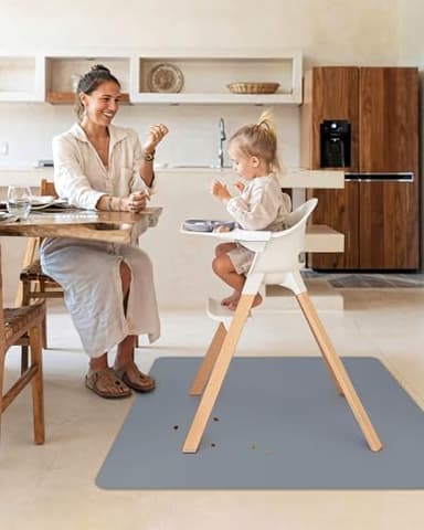 Blissful Diary Baby Splat Mat for Under High Chair, 50.4 x 50.4 Inch Wipeable Splash Mat, Waterproof and Washable, Anti-Slip Floor Protector, Gray - Image 4