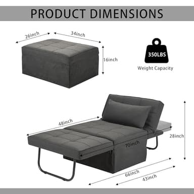 BIGSYY Sofa Bed, 4 in 1 Multi-Function Folding Ottoman Breathable Linen Couch Bed with Adjustable Backrest Modern Convertible Chair for Living Room Apartment Office, Dark Grey - Image 2