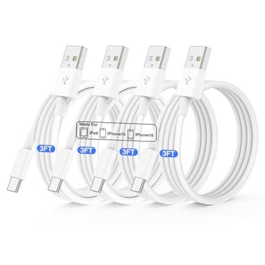 QZIIW 4 Pack USB C Fast Charging Cable 3FT For iPhone 17 16 15/17 16 15 Pro/16 15 Pro max/16 15 Plus,USB A to USB C Car Carplay Cord compatible Samsung Galaxy S25 S24, iPad Pro 12.9/11,Air 5th/4th Gen - Image 1