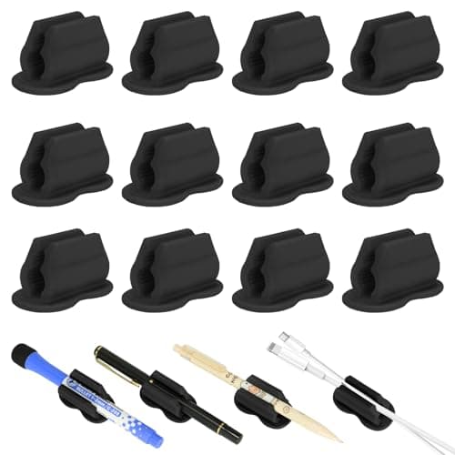 Biottro Adhesive Pen Pencil Holder for Desk Wall, 12PCS Marker Holder for Whiteboard Silicone Pen Holder for Clipboard Office Essentials Teacher Supplies (12PCS Black) - Image 1