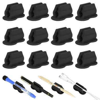 Biottro Adhesive Pen Pencil Holder for Desk Wall, 12PCS Marker Holder for Whiteboard Silicone Pen Holder for Clipboard Office Essentials Teacher Supplies (12PCS Black) - Image 1