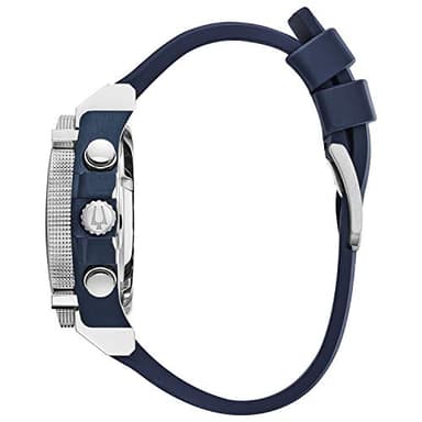 Bulova Men's Precisionist Stainless Steel 8-Hand Chronograph with Blue and Red Accents with Blue Polyurethane Strap Style: 98B315 - Image 2