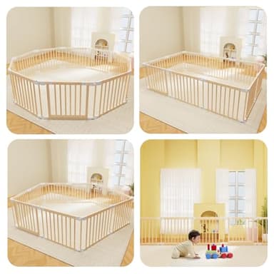 Baby Playpen, Foldable Wooden Play Yard with Gate, Playpen for Babies and Toddlers, Adjustable Baby Activity Center with Child Proof Lock, Fence Play Area for Toddlers 6 to 36 months(56*83*24inch) - Image 3